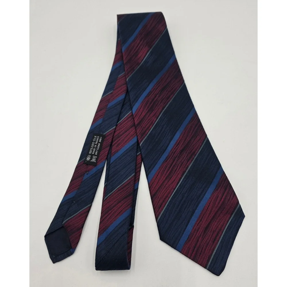 Cerruti 1881 Paris Men's Silk Tie Navy Burgundy Blue Striped Made in France